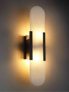 Modern Alabaster Wall Sconce 19.7” – Black Marble Vanity Light